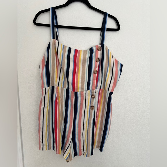 Forever 21 Women’s Striped Romper 2X Multicolor Rainbow Buttons Plus Size - Picture 3 of 12